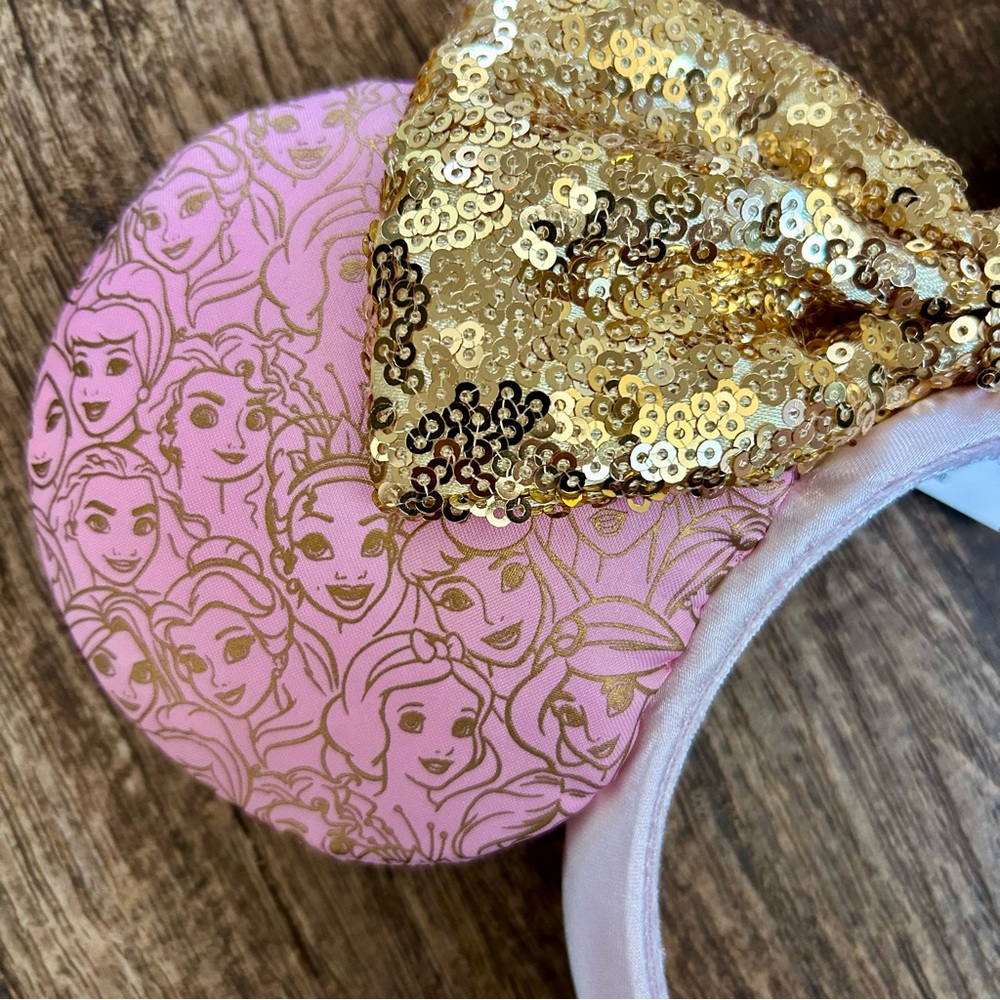 2⚡️'s/$55~Disney Parks Princess Rose/Golden Sequin Bow Headband NWT~One Size - Picture 9 of 11